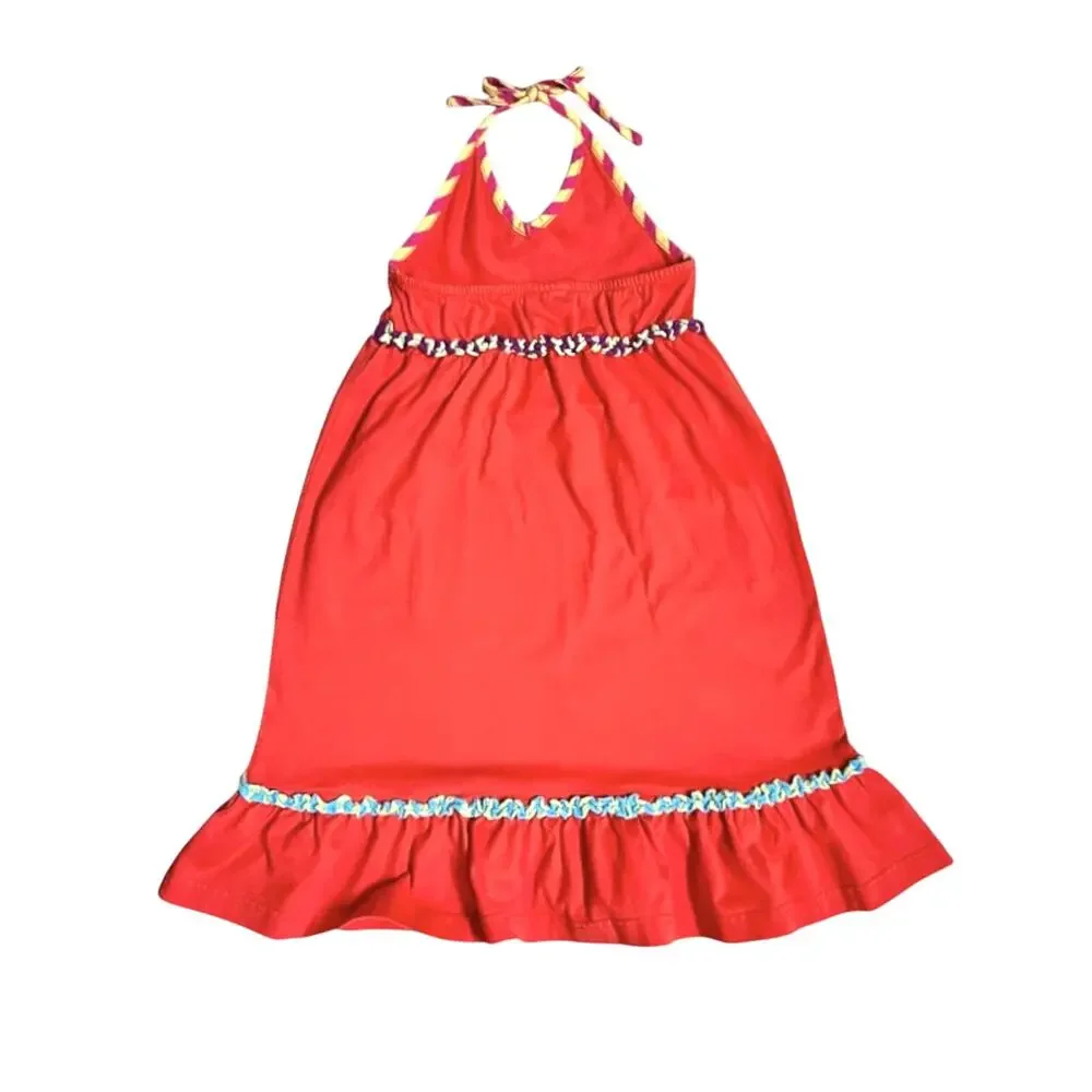 Hanna Andersson Sundress Girls Size 6/7 Orange Halter Ruffle Summer